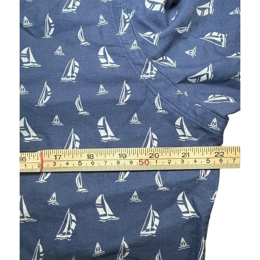 Ralph Lauren Mens L Slim Fit Shirt Blue Short Sleeve Button Down Sailboat Print - Picture 7 of 8